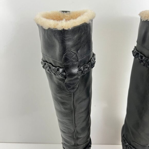 Ugg Savanna Clog Boots Women's Black Leather Knee High Size 6  Sheepskin Lined - Picture 16 of 16